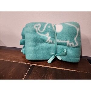 Greenbrier International Green White Fleece Elephant Baby Blanket Security Dots